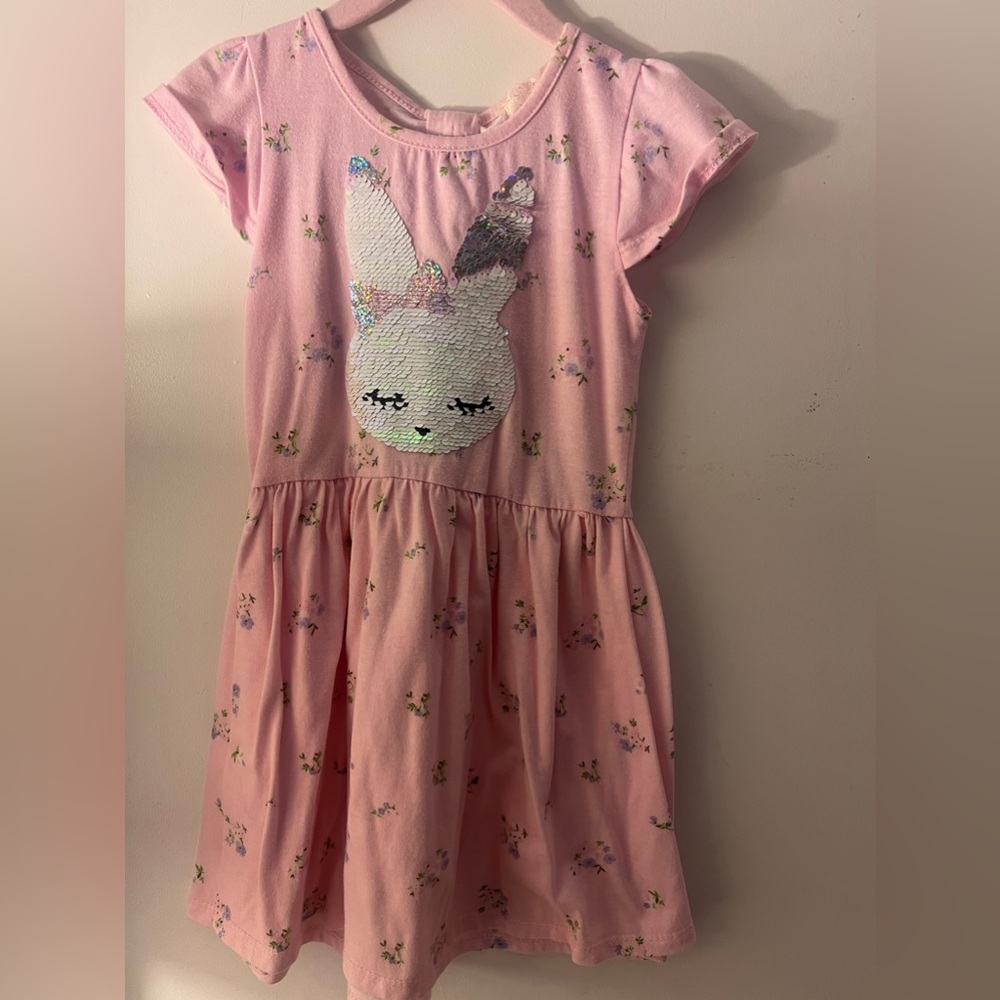 Soft pink bunny glitter dress toddler girl 5T spring Easter